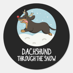 Dachshund Through The Snow Christmas Pun Dark BG Classic Round Sticker