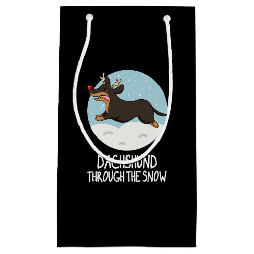 Dachshund Through The Snow Christmas Pun Dark BG Small Gift Bag