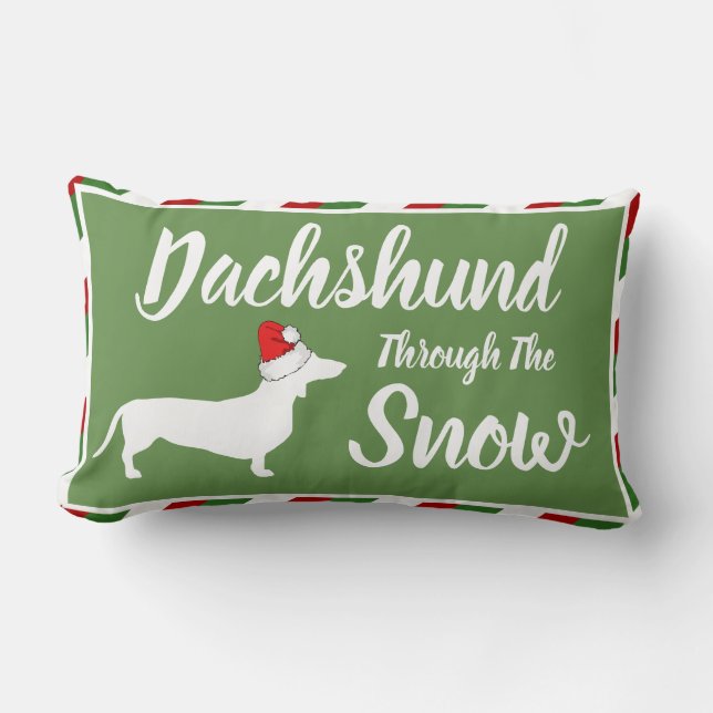 Dachshund Through The Snow Christmas Stripes Lumbar Pillow (Front)