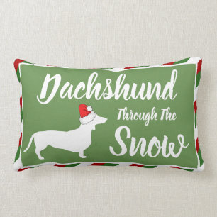 Dachshund Through The Snow Christmas Stripes Lumbar Pillow