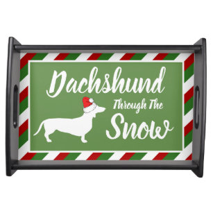 Dachshund Through The Snow Christmas Stripes Serving Tray