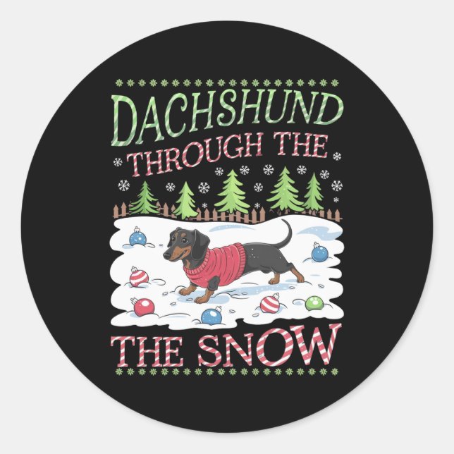 Dachshund Through the Snow Classic Round Sticker (Front)