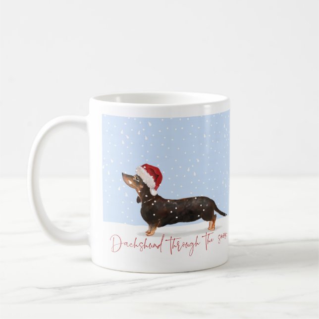 DACHSHUND THROUGH THE SNOW Cute Christmas Coffee Mug (Left)