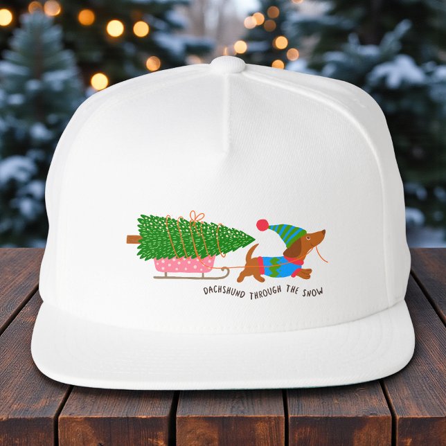 Dachshund Through The Snow Cute Christmas Dog Snap Back Hat (Creator Uploaded)