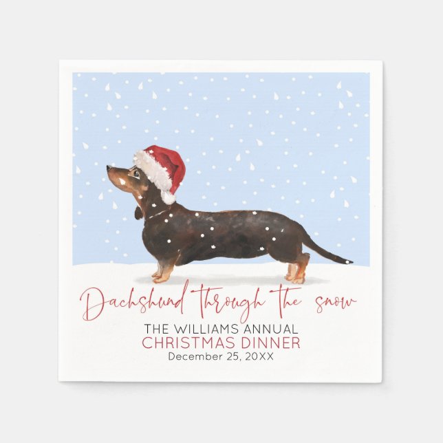 DACHSHUND THROUGH THE SNOW Cute Christmas Party Napkins (Front)
