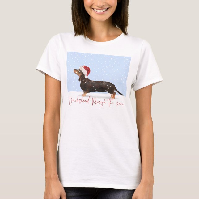 DACHSHUND THROUGH THE SNOW Cute Christmas T-Shirt (Front)