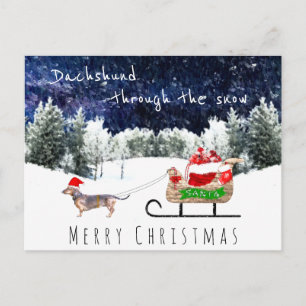 Dachshund through the snow cute dog christmas post postcard