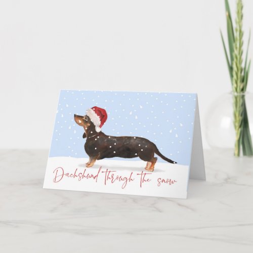 DACHSHUND THROUGH THE SNOW Cute Holiday Greeting Card