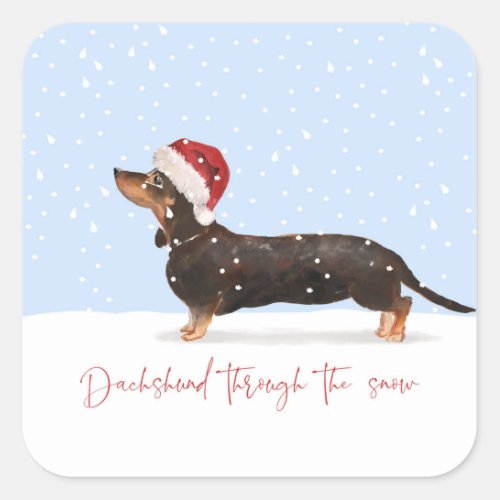 DACHSHUND THROUGH THE SNOW Cute Holiday Square Sticker
