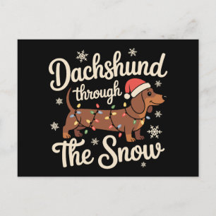Dachshund Through The Snow Dog Christmas Lights Holiday Postcard