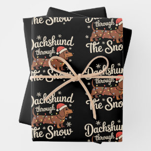 Dachshund Through The Snow Dog Christmas Lights Wrapping Paper Sheets