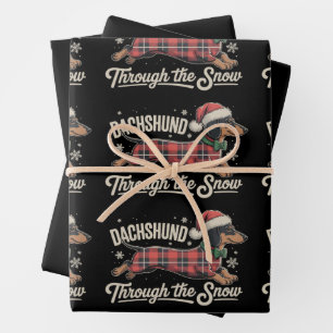 Dachshund Through The Snow Dog Christmas Plaid Wrapping Paper Sheets