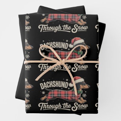Dachshund Through The Snow Dog Christmas Plaid Wrapping Paper Sheets