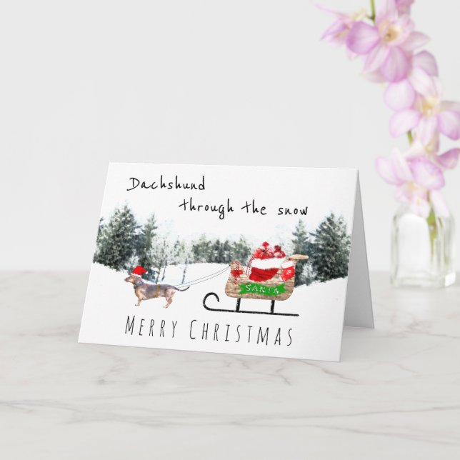 Dachshund through the snow dog merry christmas card (Orchid)