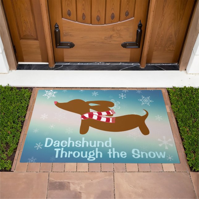 Dachshund Through the Snow Doormat Door Mat (Outdoor)