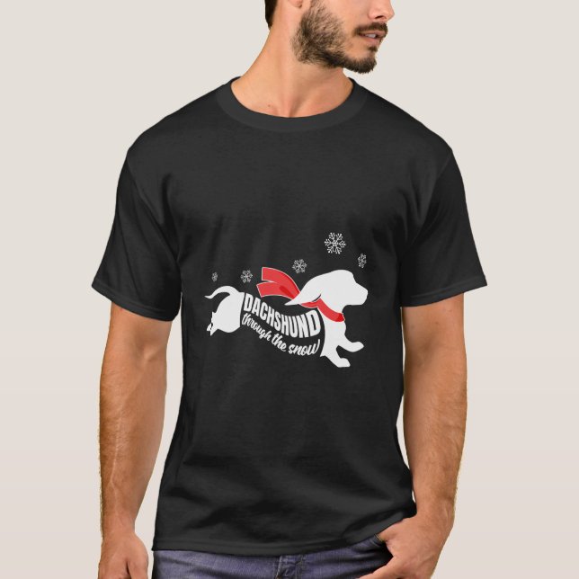 Dachshund Through The Snow Doxie Dog Lovers Christ T-Shirt (Front)