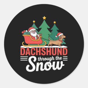 Dachshund Through The Snow Festive Christmas Santa Classic Round Sticker