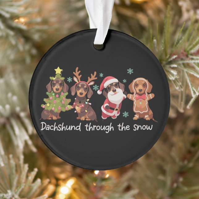 Dachshund Through The Snow Funny Christmas Dogs Ornament (Tree)