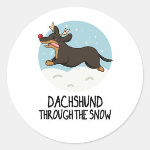 Dachshund Through The Snow Funny Christmas Pun Classic Round Sticker