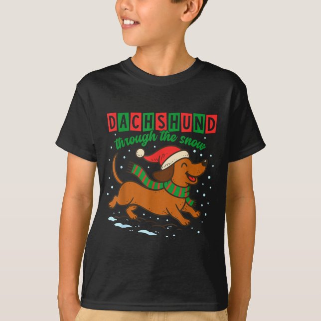 Dachshund Through The Snow Funny Christmas Wiener  T-Shirt (Front)