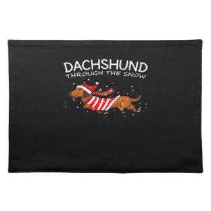Dachshund Through The Snow Funny Dog Christmas Cla Cloth Placemat