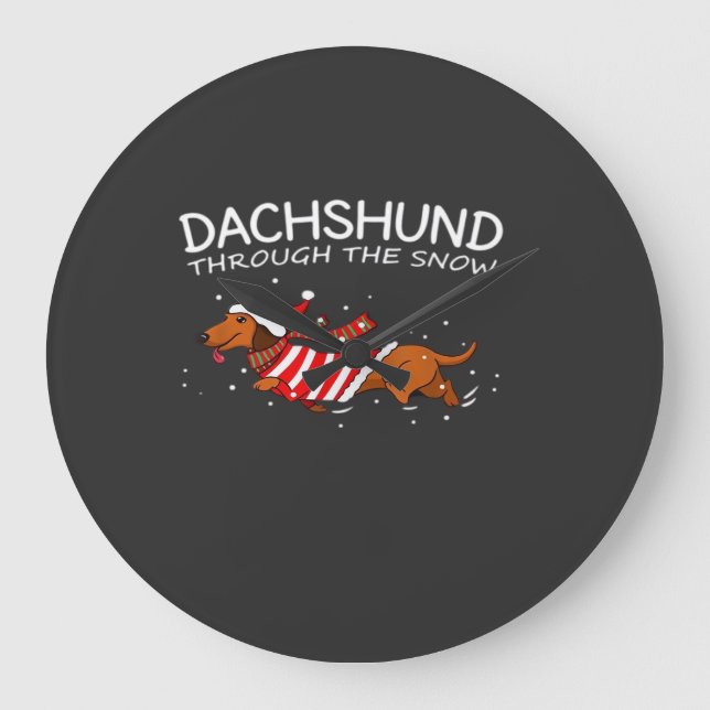 Dachshund Through The Snow Funny Dog Christmas Cla Large Clock (Front)