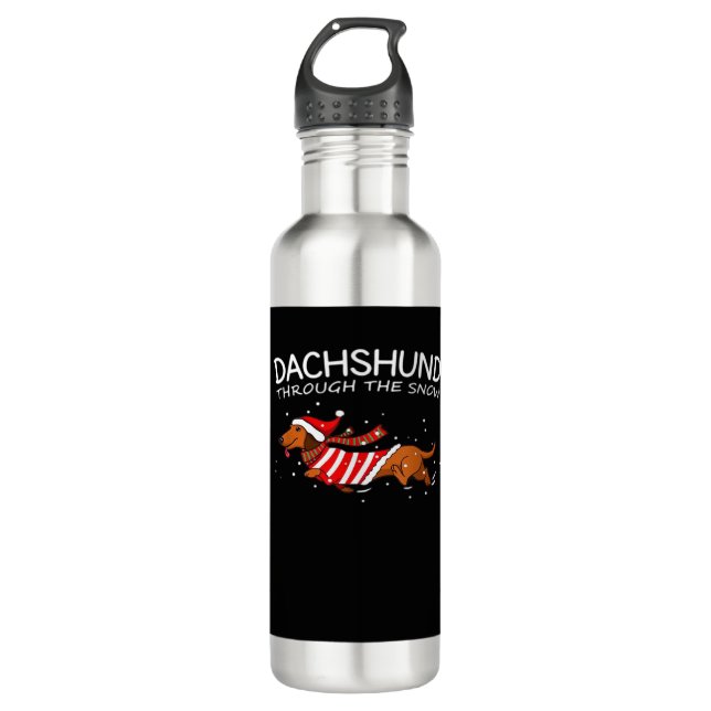 Dachshund Through The Snow Funny Dog Christmas Cla Stainless Steel Water Bottle (Front)