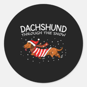 Dachshund Through The Snow Funny Dog Christmas Classic Round Sticker