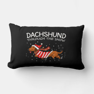 Dachshund Through The Snow Funny Dog Christmas Lumbar Pillow