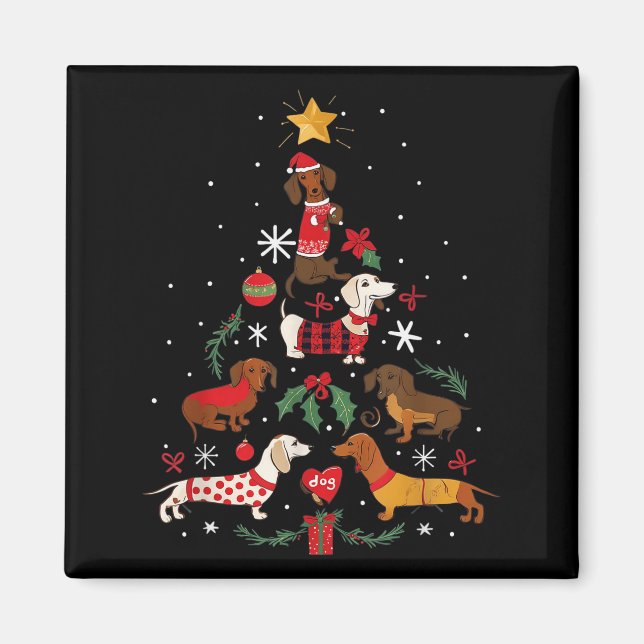 Dachshund Through The Snow Funny Dog Christmas Tre Magnet (Front)