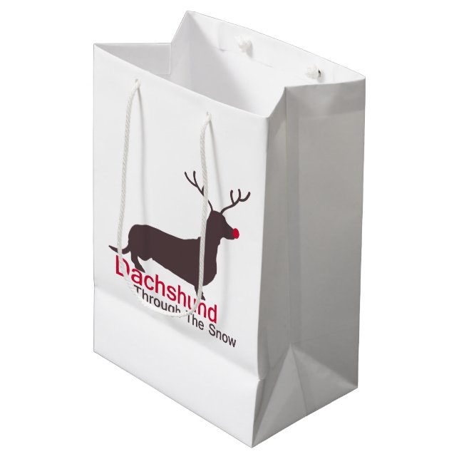 Dachshund Through The Snow Medium Gift Bag (Front Angled)