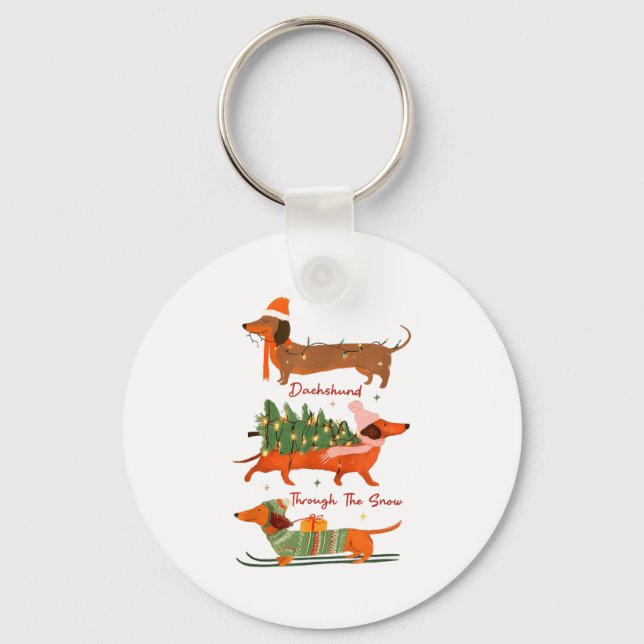 Dachshund Through The Snow Merry Christmas Dachshu Keychain (Front)