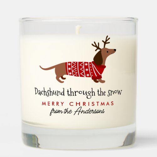 Dachshund Through The Snow Personalized Christmas Scented Candle