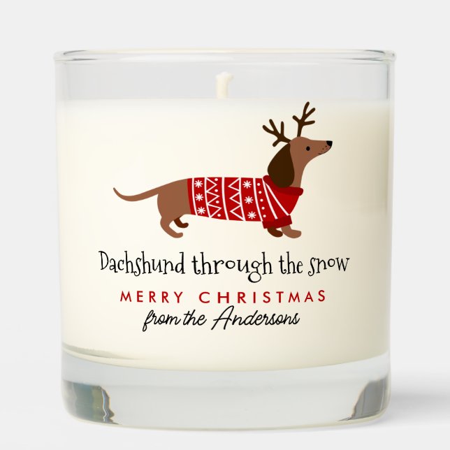 Dachshund Through The Snow Personalized Christmas Scented Candle (Front)