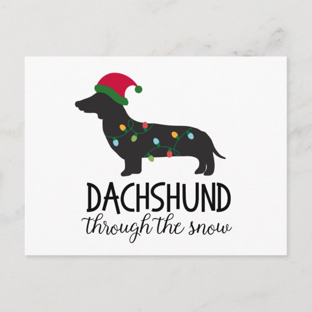 Dachshund Through The Snow Post Card, Christmas Holiday Postcard (Front)