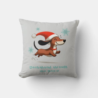 Dachshund through the Snow puppy dog Christmas Throw Pillow