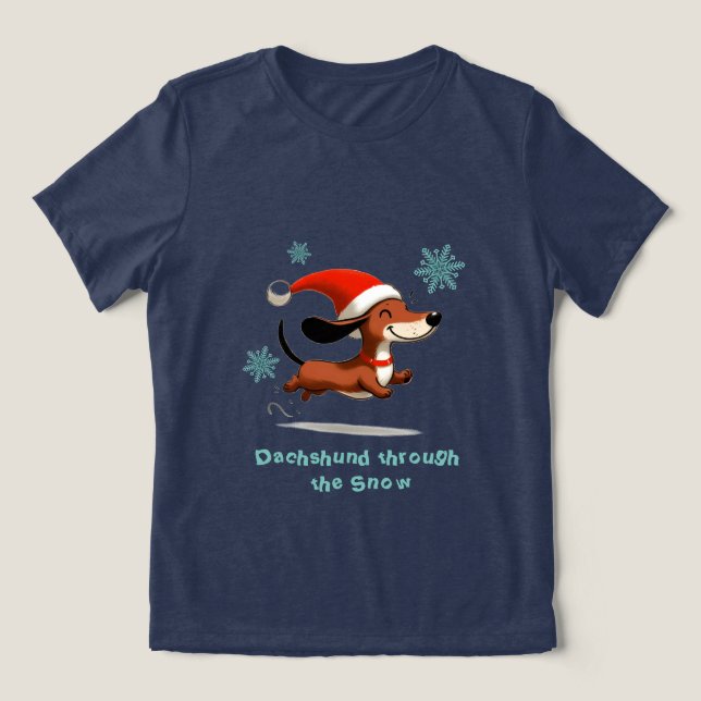 Dachshund through the Snow puppy dog Christmas Tri-Blend Shirt (Design Front)