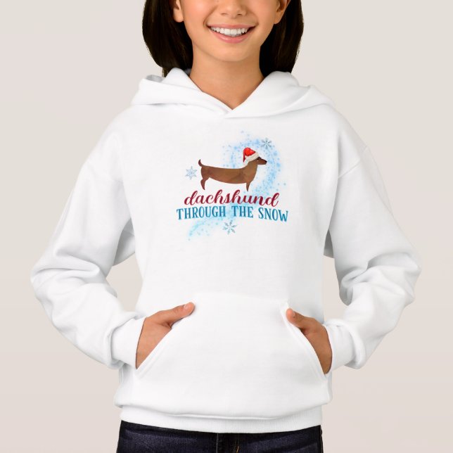 Dachshund Through the Snow Santa Dog Christmas Hoodie (Front)