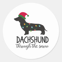 Dachshund Through The Snow Sticker, Christmas Classic Round Sticker