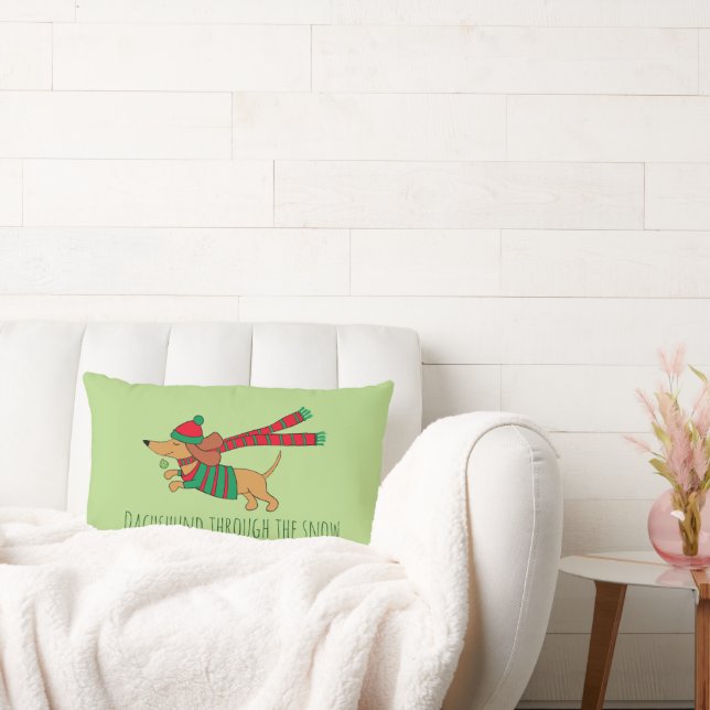 Dachshund Through the Snow Throw  Pillow 13" x 21" (Couch)