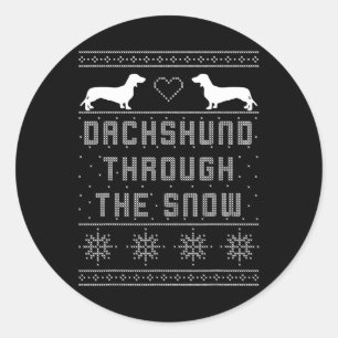 Dachshund Through The Snow Ugly Christmas Sweater Classic Round Sticker