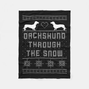 Dachshund Through The Snow Ugly Christmas Sweater Fleece Blanket