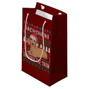 Dachshund Through The Snow Ugly Christmas Sweater Small Gift Bag