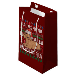Dachshund Through The Snow Ugly Christmas Sweater Small Gift Bag