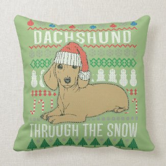 Dachshund Through The Snow Ugly Christmas Sweater Throw Pillow