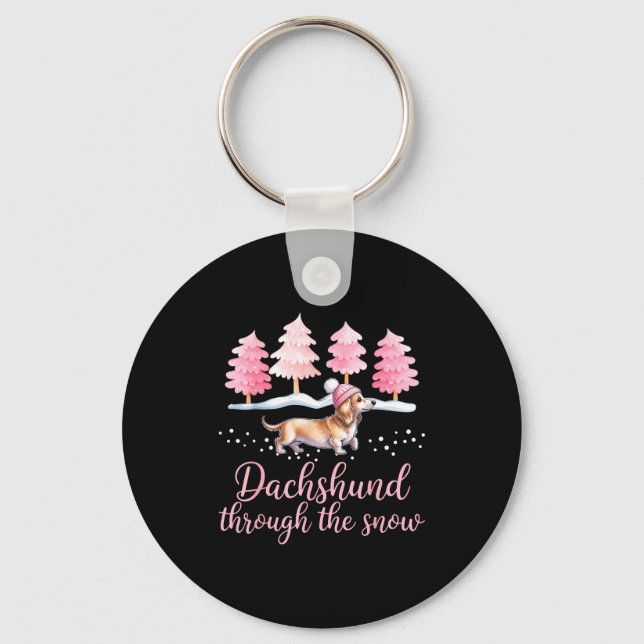 Dachshund Through The Snow Wiener Dog Christmas  Keychain (Front)