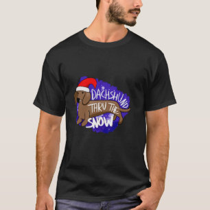 Dachshund Thru The Snow Christmas Weiner Dog Long  T-Shirt