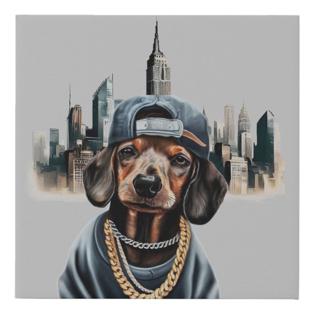 DACHSHUND THUG LIFE  FAUX CANVAS PRINT (Front)
