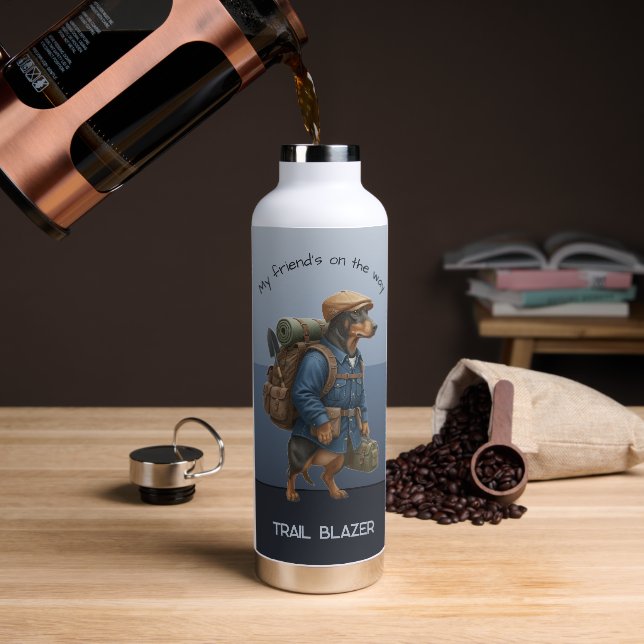 Dachshund Trail Blazer Hiker Drawstring Adventure  Water Bottle (Coffee)