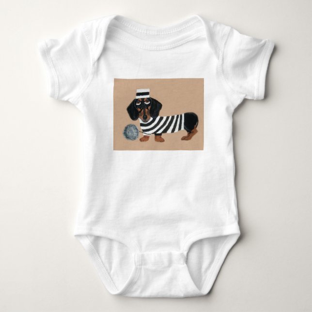Dachshund Treat Thief Jailbird Baby Bodysuit (Front)